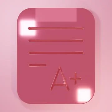 Pink Exam sheet with A plus grade icon isolated on pink background. Test pa.. Ilustração Stock