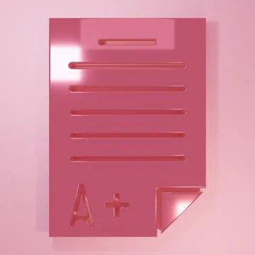 Pink Exam sheet with A plus grade icon isolated on pink background. Test pa.. Stock Illustration