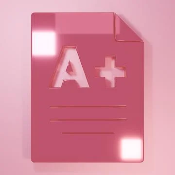 Pink Exam sheet with A plus grade icon isolated on pink background. Test pa.. Stock Illustration
