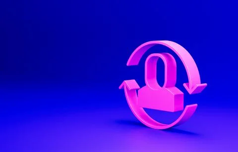 Pink Exchange work icon isolated on blue background. Information exchange Illustrazione stock