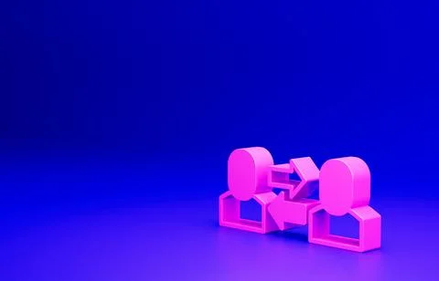 Pink Exchange work icon isolated on blue background. Information exchange Illustrazione stock