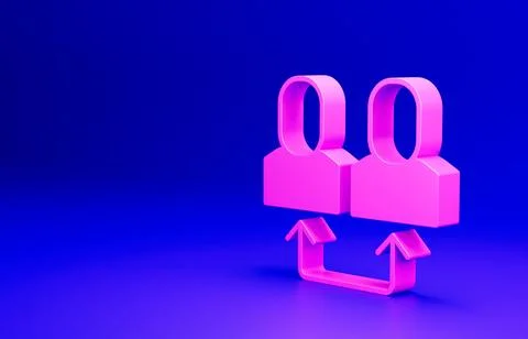 Pink Exchange work icon isolated on blue background. Information exchange Illustrazione stock