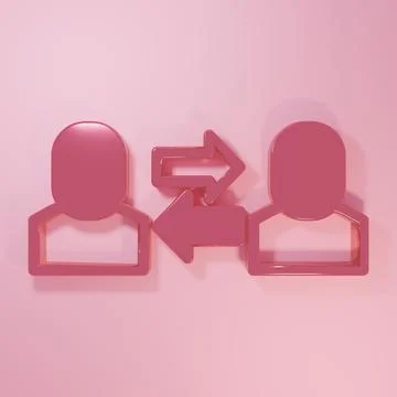 Pink Exchange work icon isolated on pink background. Information exchange b.. Illustrazione stock