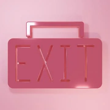 Pink Exit icon isolated on pink background. Fire emergency icon. Minimalism.. Ilustración de archivo