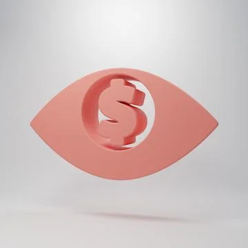 Pink Eye with dollar icon isolated on pink background. Minimalism concept. .. Stock Illustration