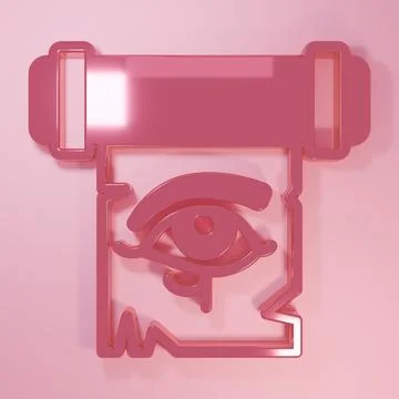 Pink Eye of Horus on papyrus scroll icon isolated on pink background. Parch.. Stock Illustration