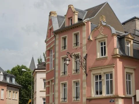 A pink facade perspective in Echternach Stock Photos