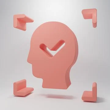 Pink Face recognition with check mark icon isolated on pink background. Fac.. Stock Illustration