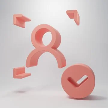 Pink Face recognition with check mark icon isolated on pink background. Fac.. Stock Illustration