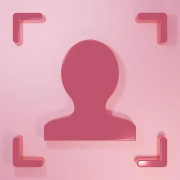 Pink Face recognition icon isolated on pink background. Face identification.. Stock Illustration