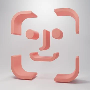 Pink Face recognition icon isolated on pink background. Face identification.. Illustrazione stock