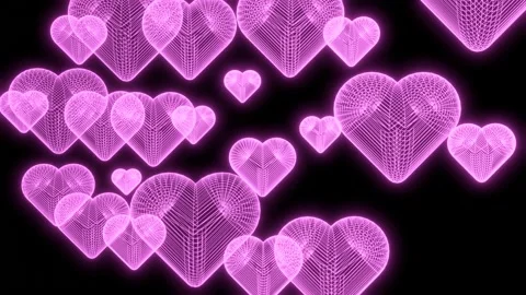 Pink Falling Neon Hearts 4K Stock Footage 221166158