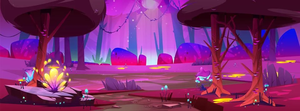Pink fantasy magic forest background illustration イラスト素材