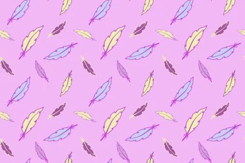 Pink feather pattern in cute doodle style 스톡 일러스트