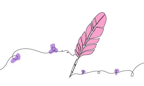Pink Feather Pen Line Drawing Stock Illustration