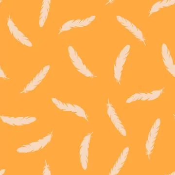 Pink feathers seamless pattern on orange background. Stock Illustration
