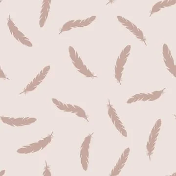 Pink feathers seamless pattern on pink background. Illustrazione stock