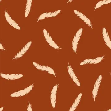 Pink feathers seamless pattern on Red background. Illustrazione stock