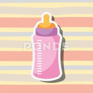Pink feeding bottle baby stripes background Stock Illustration