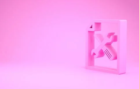Pink File document with screwdriver and wrench icon isolated on pink backgrou Stock Illustration