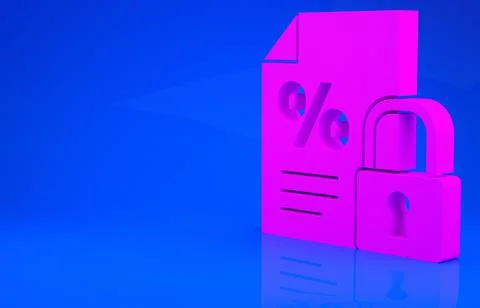 Pink Finance document and lock icon isolated on blue background. Paper bank d Stock Illustration