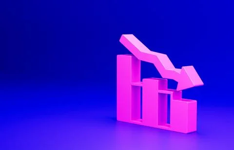 Pink Financial growth decrease icon isolated on blue background. Increasing Stock Illustration