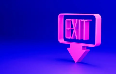 Pink Fire exit icon isolated on blue background. Fire emergency icon. Minimalism Ilustración de archivo