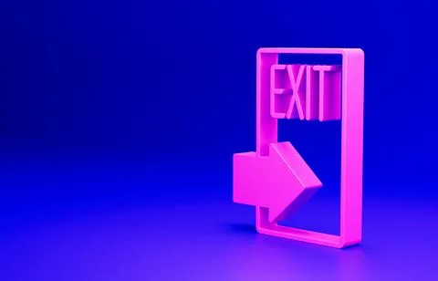 Pink Fire exit icon isolated on blue background. Fire emergency icon. Minimalism Ilustración de archivo