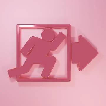 Pink Fire exit icon isolated on pink background. Fire emergency icon. Minim.. Ilustración de archivo