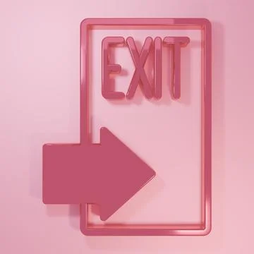 Pink Fire exit icon isolated on pink background. Fire emergency icon. Minim.. Ilustración de archivo