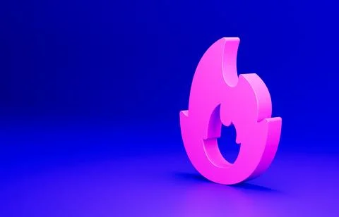 Pink Fire flame icon isolated on blue background. Minimalism concept. 3D render Stock Illustration