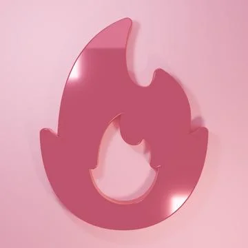 Pink Fire flame icon isolated on pink background. Minimalism concept. 3D re.. Stock Illustration