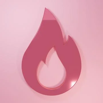 Pink Fire flame icon isolated on pink background. Minimalism concept. 3D re.. Illustrazione stock