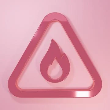 Pink Fire flame in triangle icon isolated on pink background. Warning sign .. Stock Illustration