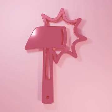 Pink Firefighter axe icon isolated on pink background. Fire axe. Minimalism.. Stock Illustration