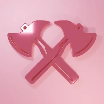 Pink Firefighter axe icon isolated on pink background. Fire axe. Minimalism.. Stock Illustration