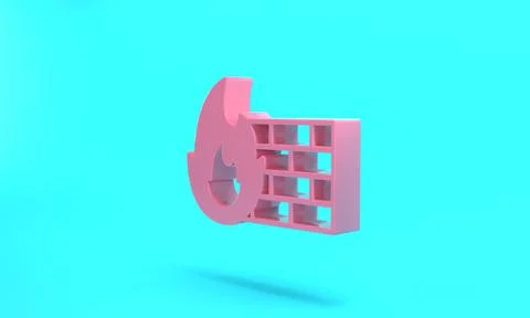 Pink Firewall, security wall icon isolated on turquoise blue background. Mini Stock Illustration