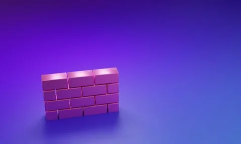 Pink Firewall, security wall icon isolated on purple-blue background. Minim.. 库存插图