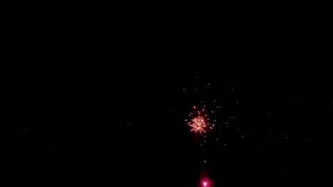 Pink Firework Burst and Launch Trail at Night, 4K Stock Footage 201128745