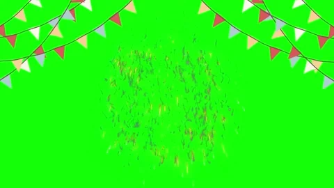 Pink firework explosion on green screen. Festive party bunting with confetti Stock Footage 340715738