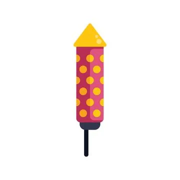 Pink firework rocket with yellow dots standing on white background Stock Illustration
