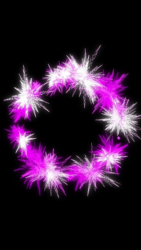 Pink fireworks in circle shape on black background - empty space at the cente Video stock 301187066