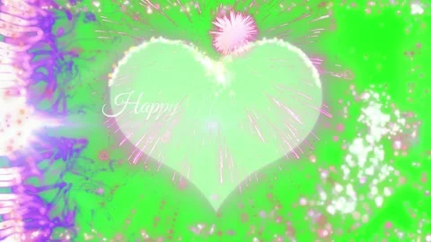 Pink fireworks explode around glowing heart shape on green screen background 库存影片 344647810