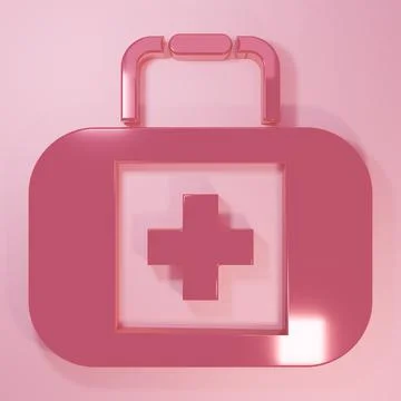Pink First aid kit icon isolated on pink background. Medical box with cross.. Stock Illustration
