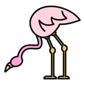 Pink flamingo bird looking down simple icon Stock Illustration