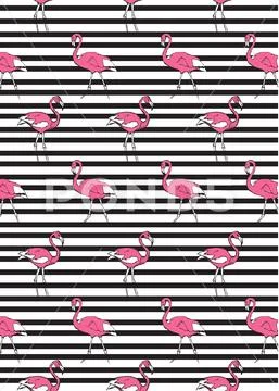 Pink flamingo on black line Stock Illustration
