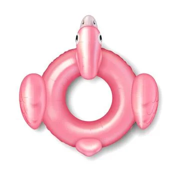 Pink Flamingo Inflatable Pool Ring on White Background 스톡 일러스트