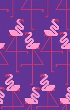 Pink flamingo Pattern seamless. Bird on long legs Background. Kids fabric o.. Stock Illustration