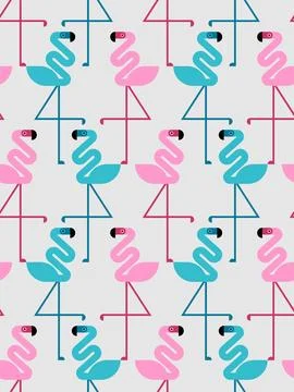 Pink flamingo Pattern seamless. Bird on long legs Background. Kids fabric o.. Stock Illustration