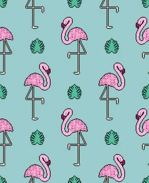 Pink flamingo pixel art pattern seamless. 8 bit water bird with pale pink p.. Illustrazione stock